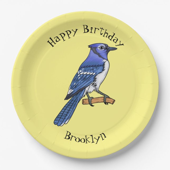 Blue jay bird cartoon illustration  paper plates (Front)