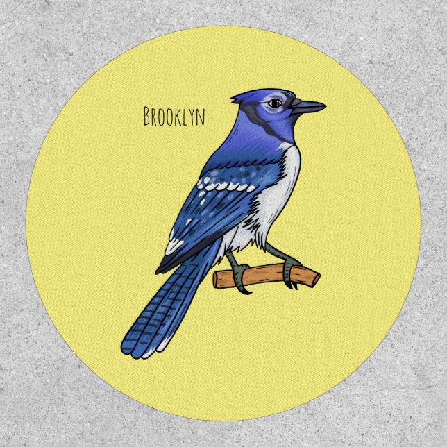 Blue jay bird cartoon illustration patch (Front)