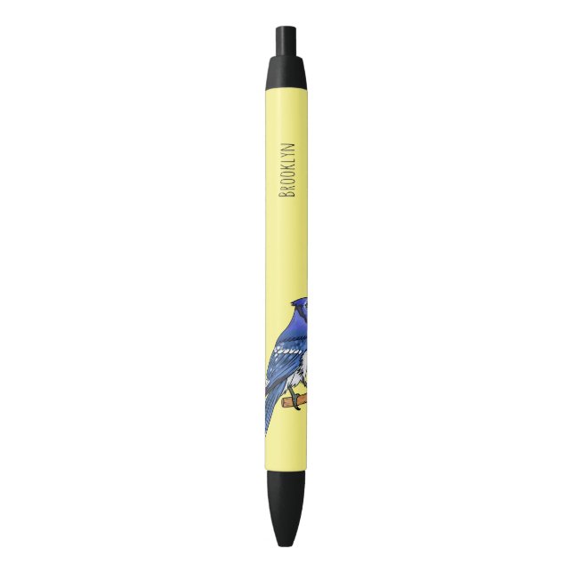 Blue jay bird cartoon illustration  pen (Front Vertical)