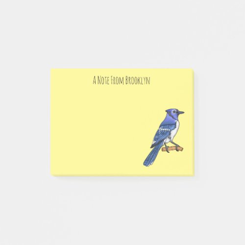 Blue jay bird cartoon illustration post_it notes