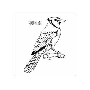 Blue jay bird cartoon illustration  rubber stamp
