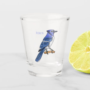 Blue jay bird cartoon illustration  shot glass