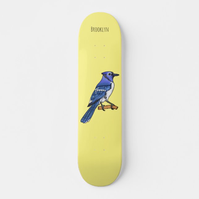 Blue jay bird cartoon illustration  skateboard (Front)