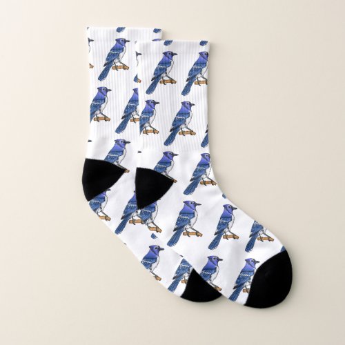 Blue jay bird cartoon illustration socks