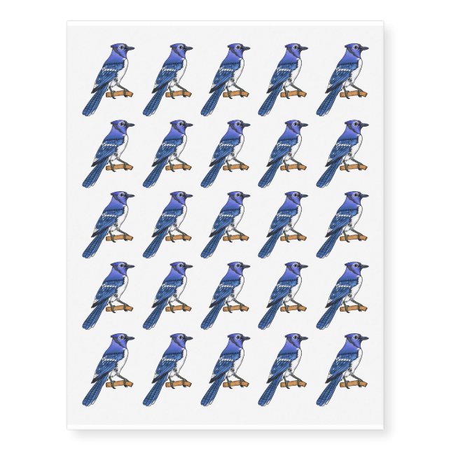 Blue jay bird cartoon illustration  temporary tattoos (Front)