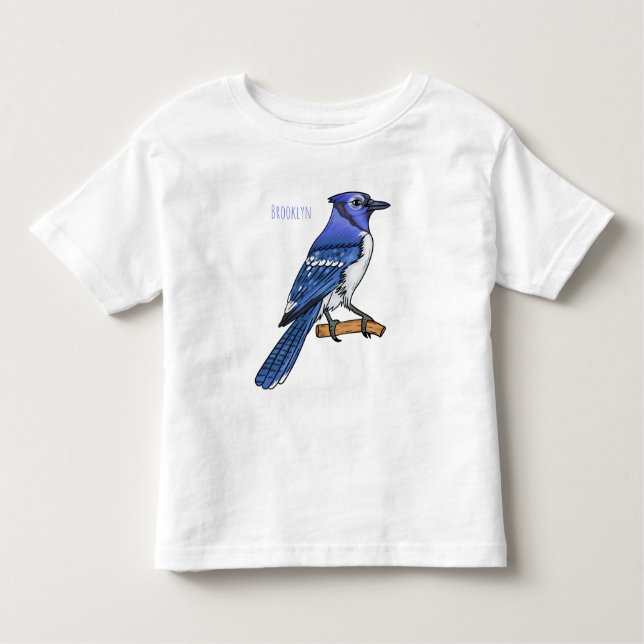 Blue jay bird cartoon illustration toddler t-shirt (Front)
