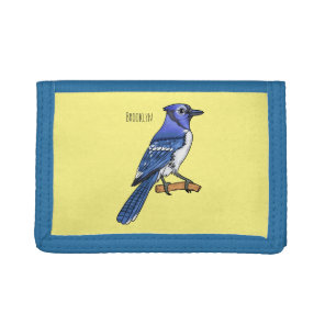 Blue jay bird cartoon illustration  tri-fold wallet