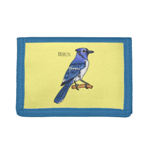 Blue jay bird cartoon illustration trifold wallet