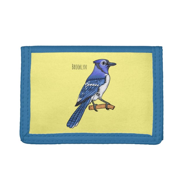 Blue jay bird cartoon illustration  trifold wallet (Front)