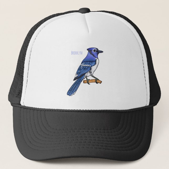 Blue jay bird cartoon illustration trucker hat (Front)