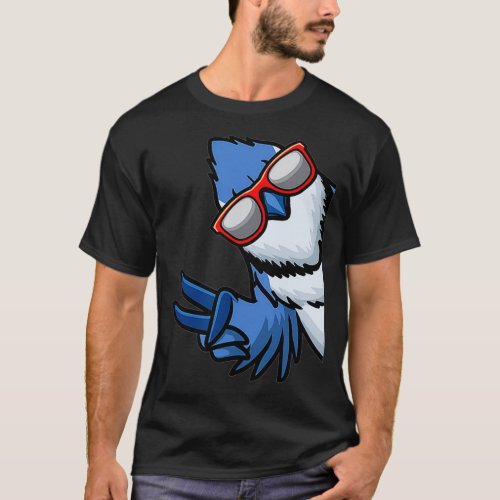 Blue Jay Bird Cyanocitta Cristata From Side With a T_Shirt