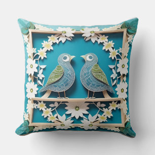 🌸 Blue Jay Bird Floral Nature Gift 🐦 Throw Pillow