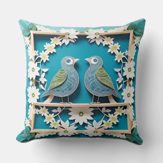 🌸 Blue Jay Bird Floral Nature Gift 🐦 Throw Pillow (Front)