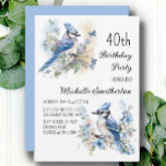 Blue Jay Bird Flowers Springtime 40th Birthday Invitation<br><div class="desc">40th birthday party invitation with paintings of beautiful Blue Jays sitting among blossoms in the branches of a tree. Contact me for assistance with your customizations or to request additional matching or coordinating Zazzle products for your celebration.</div>