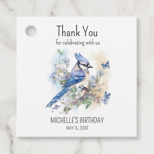 Blue Jay Bird Flowers Springtime Birthday Name Favor Tags