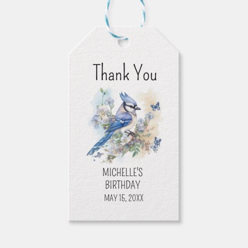 Blue Jay Bird Flowers Springtime Birthday Name Gift Tags