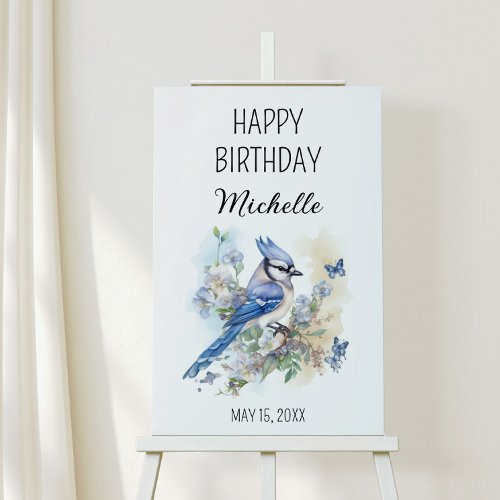 Blue Jay Bird Flowers Springtime Happy Birthday  Foam Board