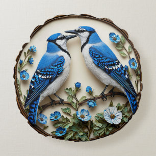 🌿 Blue Jay Bird Living Room Decor 🐦✨ Round Pillow