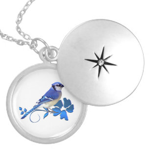 Blue Jay Bird Locket Necklace