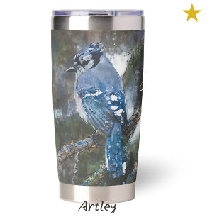 Blue Jay Bird Painting Custom Name Birdwatching Insulated Tumbler