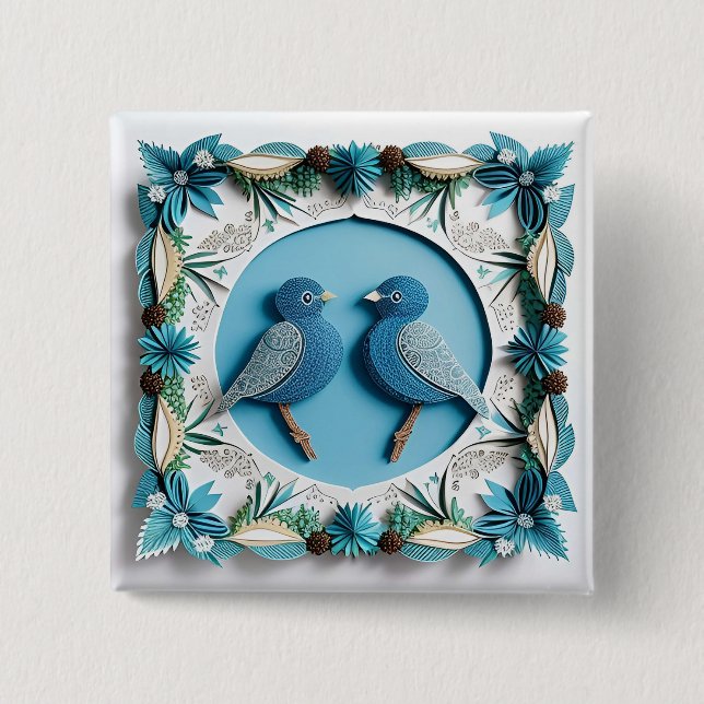 🪶 Blue Jay Bird Paper Art Gift Idea 🎁 Button (Front)