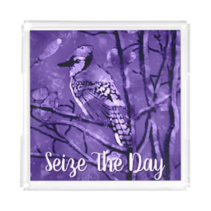 Blue Jay Bird Purple Abstract Art Personalized Acrylic Tray