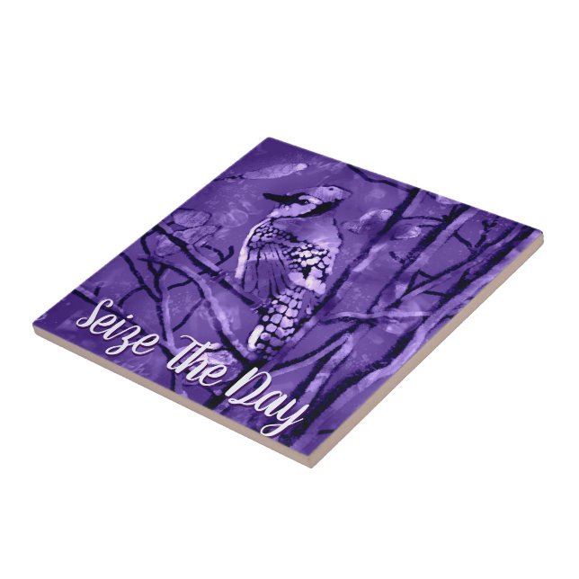 Blue Jay Bird Purple Abstract Art Personalized Ceramic Tile (Side)