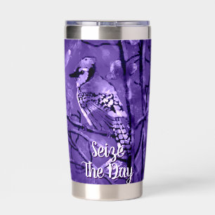 Blue Jay Bird Purple Abstract Art Personalized Insulated Tumbler