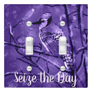 Blue Jay Bird Purple Abstract Art Personalized Light Switch Cover