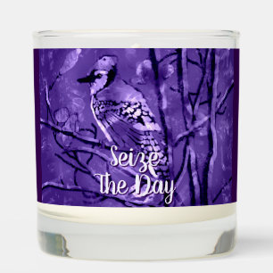 Blue Jay Bird Purple Abstract Art Personalized Scented Candle