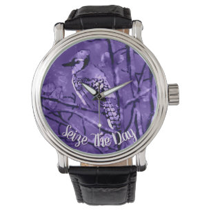 Blue Jay Bird Purple Abstract Art Personalized Watch