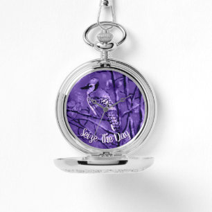 Blue Jay Bird Purple Abstract Art Personalized Watch