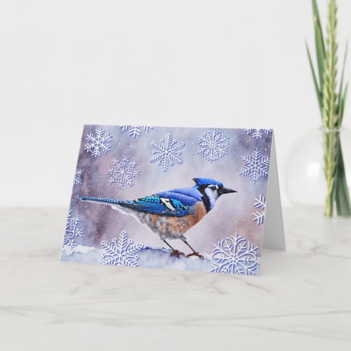 Blue Jay Bird Snow Winter Christmas Card