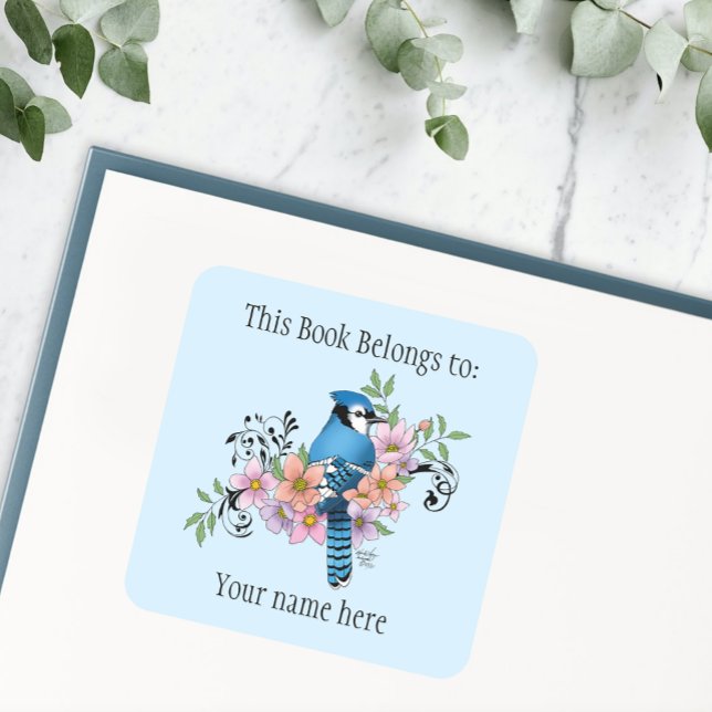 Blue Jay Bird Spring Flowers Nature  Bookplate (Creator Uploaded)
