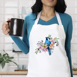 Blue Jay Bird Spring Flowers Nature Illustration Adult Apron