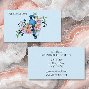 Blue Jay Bird Spring Flowers Nature Illustration Business Card