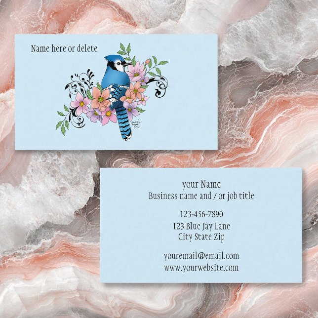 Blue Jay Bird Spring Flowers Nature Illustration Business Card (Creator Uploaded)