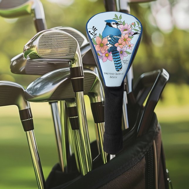 Blue Jay Bird Spring Flowers Nature Illustration Golf Head Cover (Creator Uploaded)