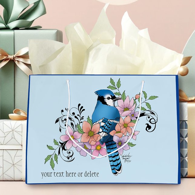 Blue Jay Bird Spring Flowers Nature Illustration Large Gift Bag (Creator Uploaded)