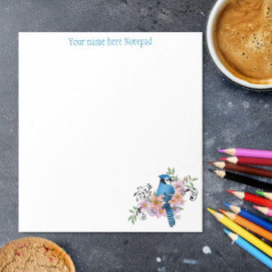 Blue Jay Bird Spring Flowers Nature Illustration Notepad
