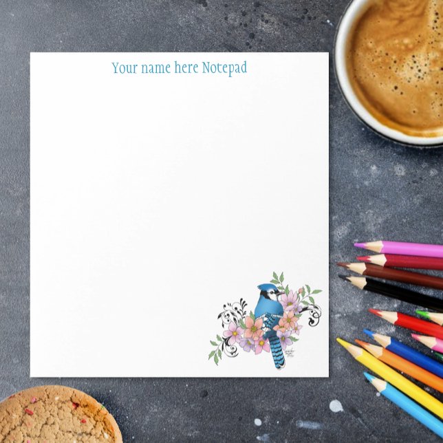 Blue Jay Bird Spring Flowers Nature Illustration Notepad (Creator Uploaded)
