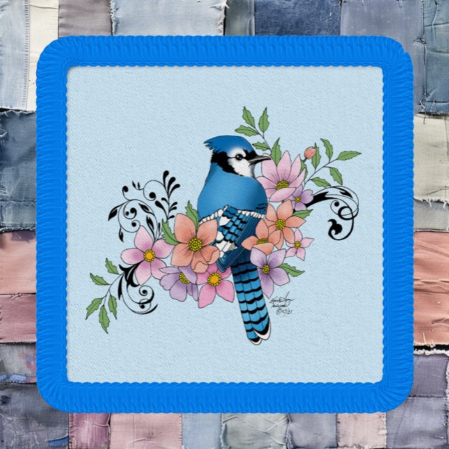 Blue Jay Bird Spring Flowers Nature Illustration Patch (Creator Uploaded)