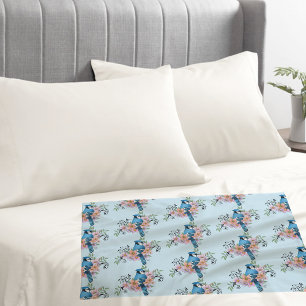 Blue Jay Bird Spring Flowers Nature Illustration Pillow Case