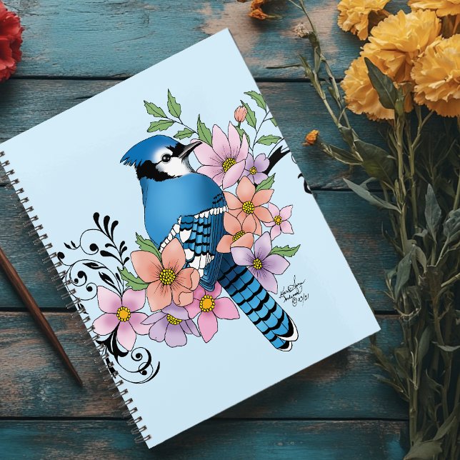 Blue Jay Bird Spring Flowers Nature Illustration Planner (Creator Uploaded)