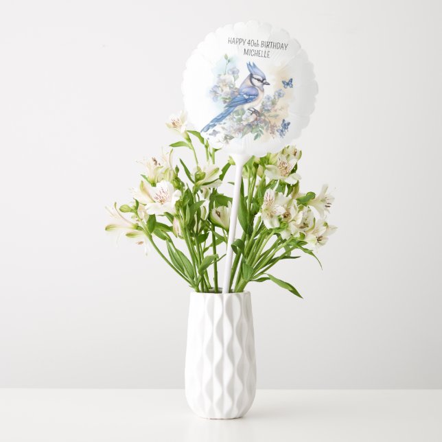 Blue Jay Bird Springtime Happy 40th Birthday Balloon (Vase)