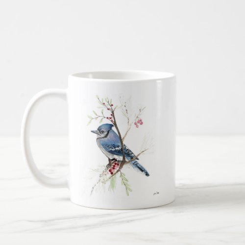 Blue Jay Bird Watercolor Art Coffee Mug