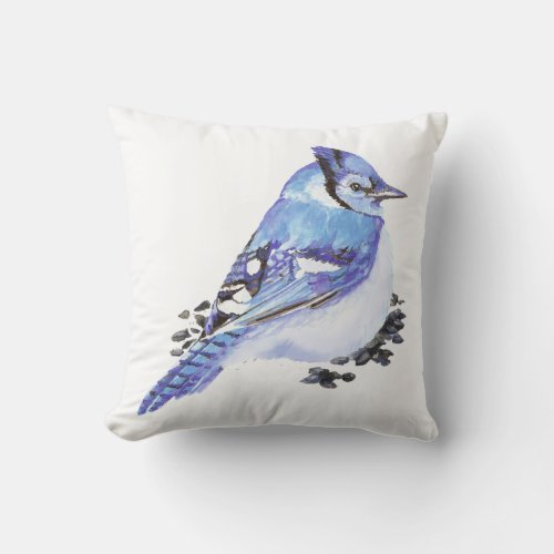 Blue Jay Bird Watercolor Nature Wildlife Throw Pillow