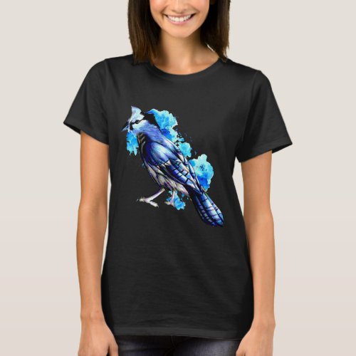 Blue Jay Bird Watercolor Sy Painting T_Shirt