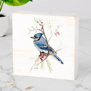 Blue Jay Bird Watercolor Wall Décor Wooden Box Sign