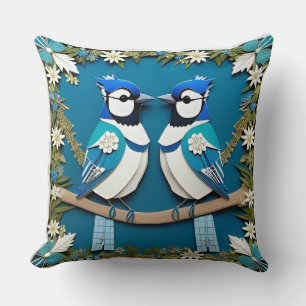🌿 Blue Jay Bird Wildlife Home Decor 🐦 Throw Pillow